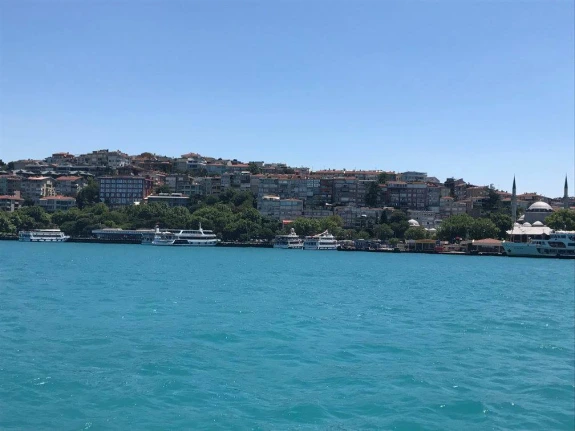 Middle Eastern city viewed across body of water